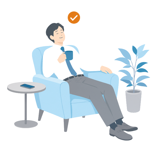 ソファでくつろぐ会社員のイラスト