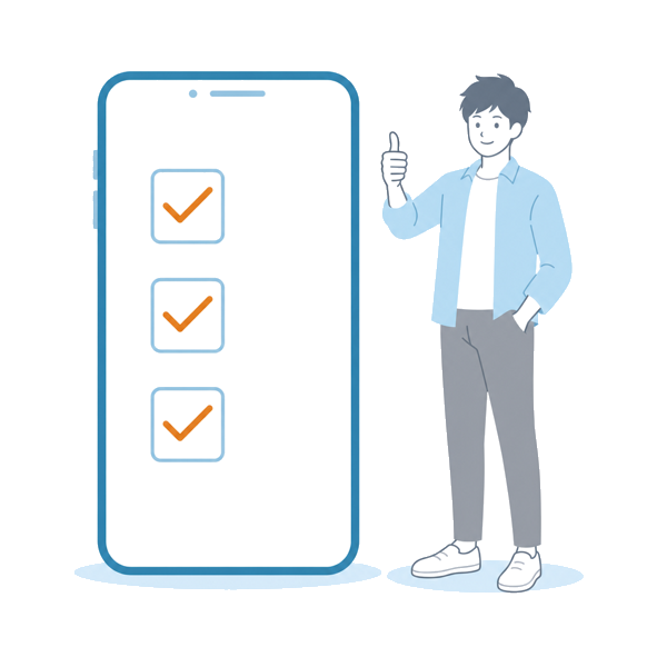 スマホで3ステップを完了するイラスト